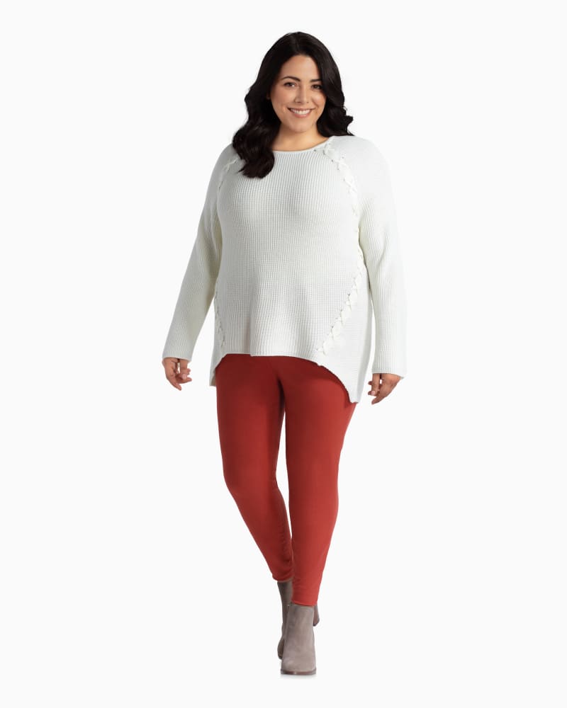 Plus size model with rectangle body shape wearing Heather Wool-Blend Tunic Sweater by Meri Skye | Dia&Co | dia_product_style_image_id:112327